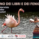 Locandina inverno di libri e fenicotteri