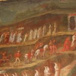 Particolare del quadro che raffigura il corteo della Venuta dell'immagine della Madonna a Cercina con lo stendardo e il compasso - Tratto da Lo stemma del Comune di Sesto Fiorentino - apice libri